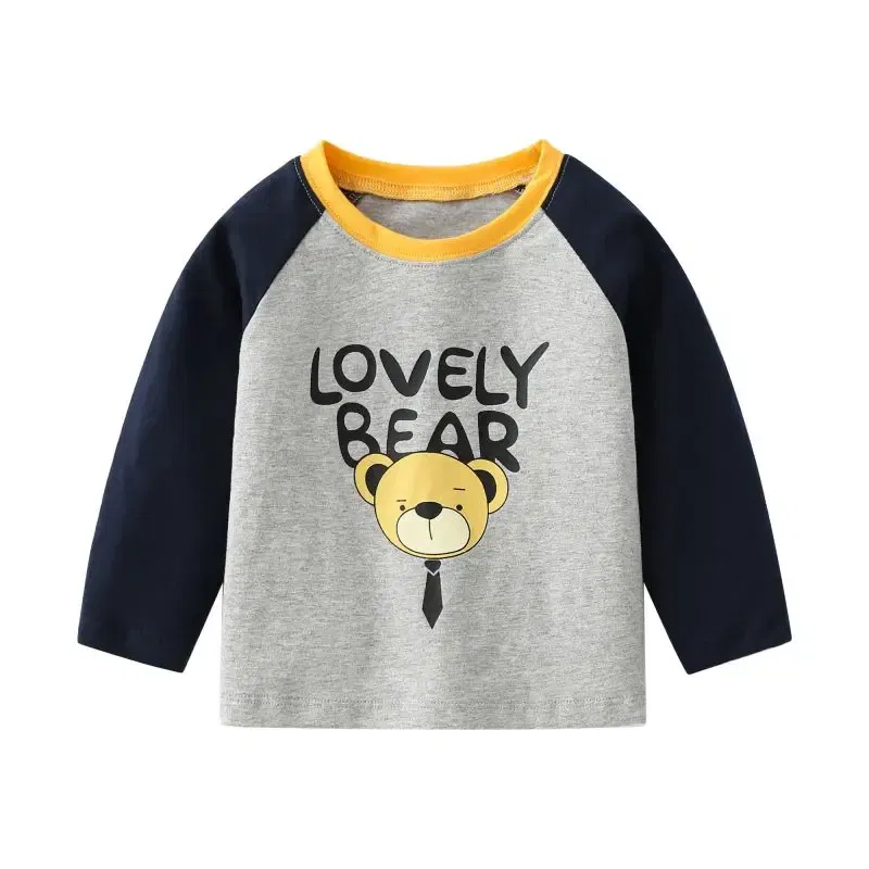 Color: GRAY, Kid Size: 24M - Children's long-sleeved T-shirt 2024 spring & fall new style small and medium-sized kidsren's baby round neck bottoming shirt