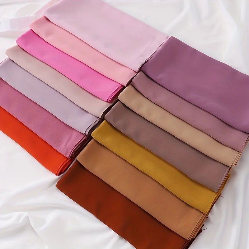 Color: WHITE, Size: One Size - A Pure Color Silk Scarves Imitation Silk Stripes Fashion Shawl Sunscreen Scarves Chiffon Scarf 110 * 110 CM