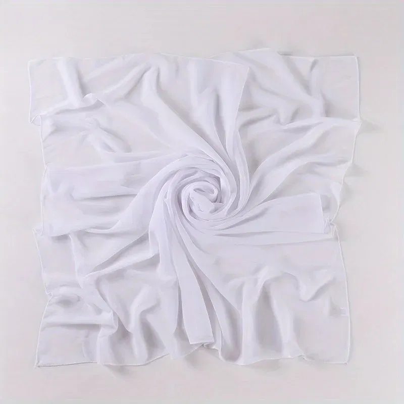 Color: WHITE, Size: One Size - A Pure Color Silk Scarves Imitation Silk Stripes Fashion Shawl Sunscreen Scarves Chiffon Scarf 110 * 110 CM