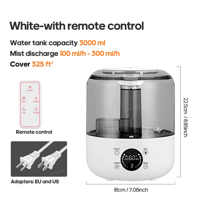 KINSCOTER 3L Air Humidifier  Large Capacity Aroma Diffuser with Remote Control & Timer