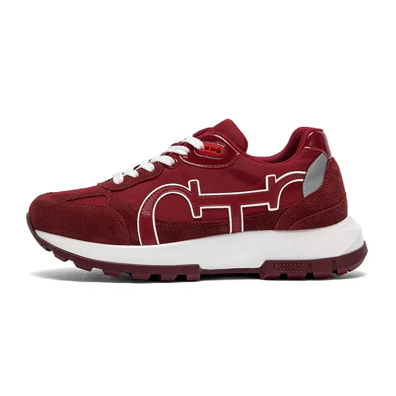 Color: wine red, Shoe Size: 7 - CHCH Men's Tennis Shoes Black Cow Leather Material Stitching Design Men's Shoes Sports Shoes