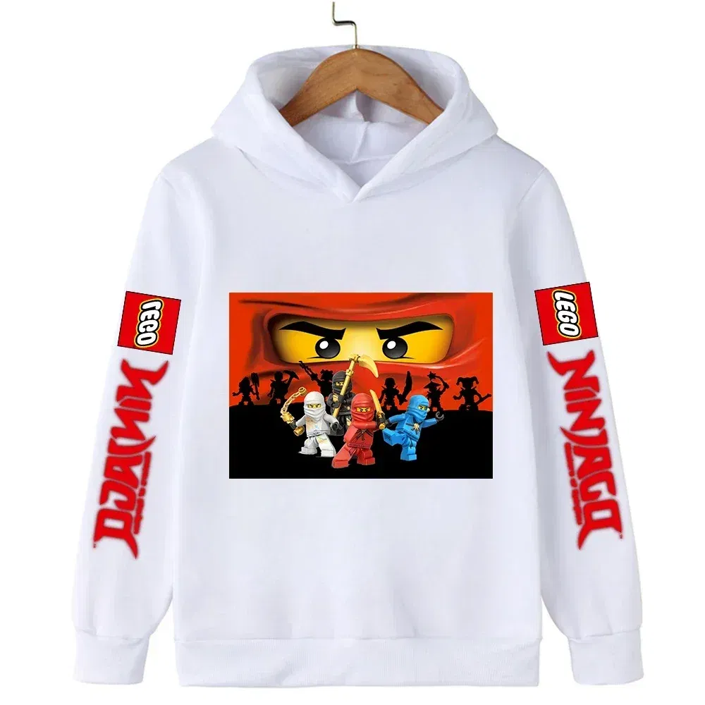 Color: WHITE, Kid Size: 18M - Lego Phantom Ninja Cartoon Children's Hooded Hoodies Casual Sports Sweatshirt 3-13 Year Old Boy Kid Baby Girls Clothes Pullover