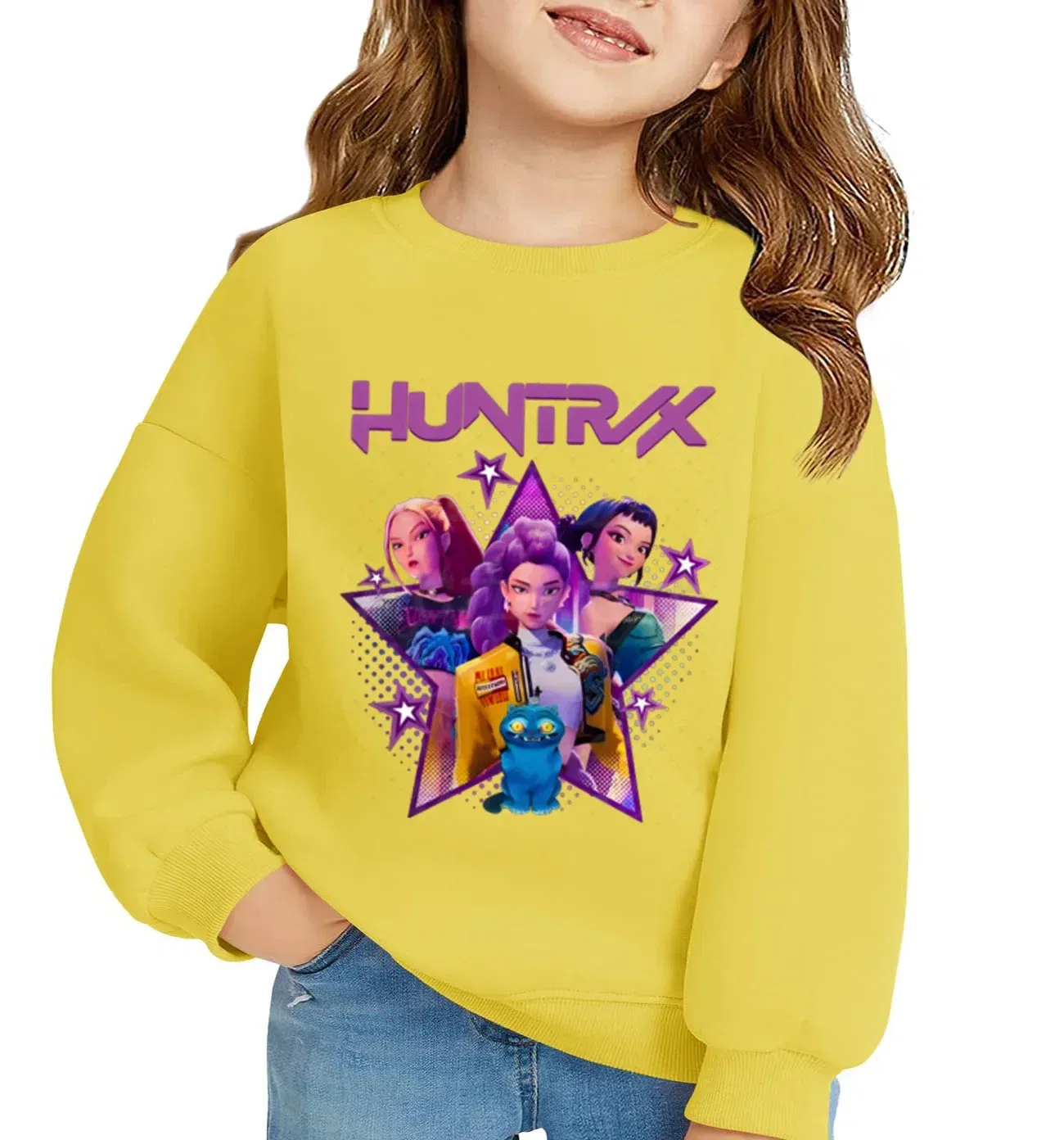 Color: SKY BLUE, Kid Size: 4T - KPop Demon Hunters Huntrix Sweatshirts Kids Clothes Long Sleeve Autumn Pullover Boys Girls Hoodies Children Casual O-Neck Tops