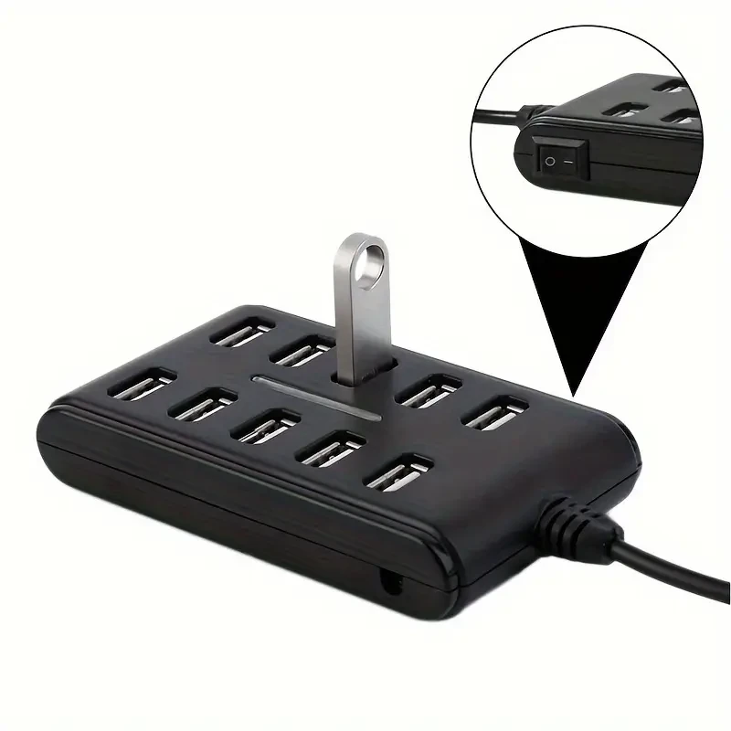 Portable Dual Rows 10-Port USB 2.0 Power Strip
