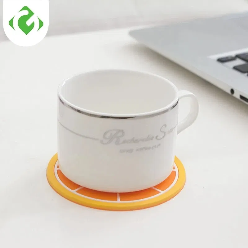 Color: Orange, Shape Style: Round - Silicone Coaster Mini Round Fruit Pattern Drink Coaster Hot Drink Holder Hot Coffee Tray Desktop Insulation Pad Cute Creative