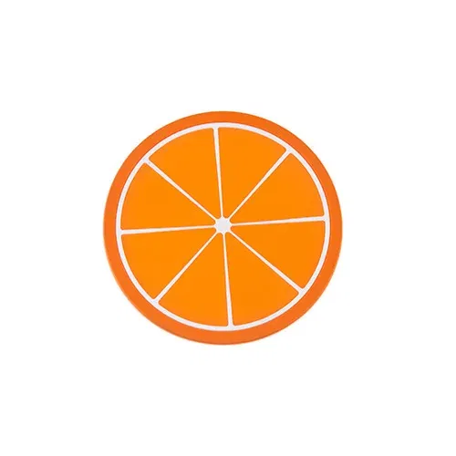 Color: Orange, Shape Style: Round - Silicone Coaster Mini Round Fruit Pattern Drink Coaster Hot Drink Holder Hot Coffee Tray Desktop Insulation Pad Cute Creative