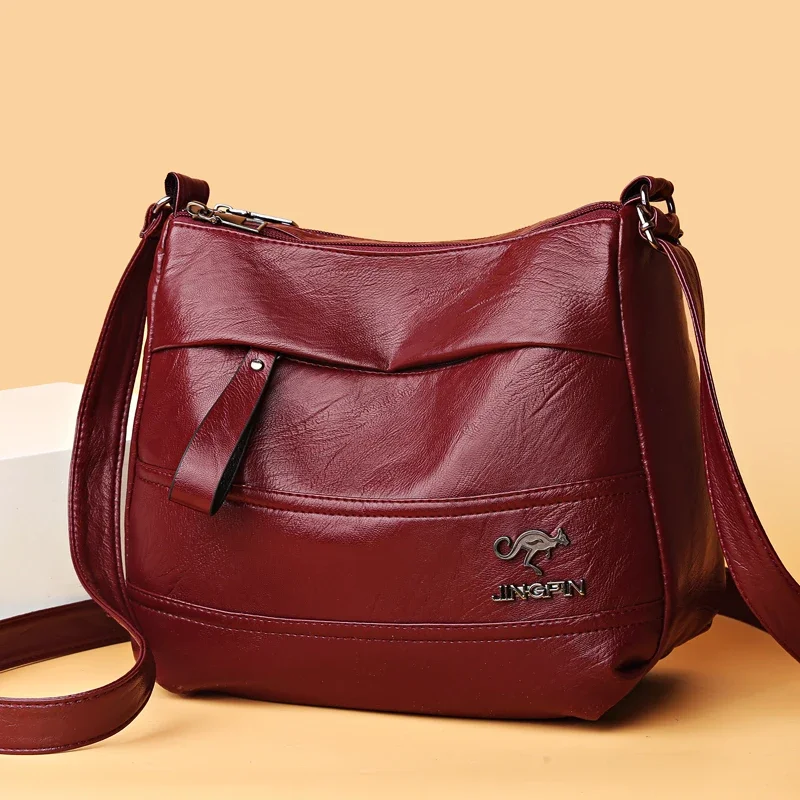 Color: Brown - Elegant Leather One Shoulder Handbag Shopping Bag 2024 New Women's Fashion Handbag Sheepskin grain Beautiful Lady Crossbody Bag
