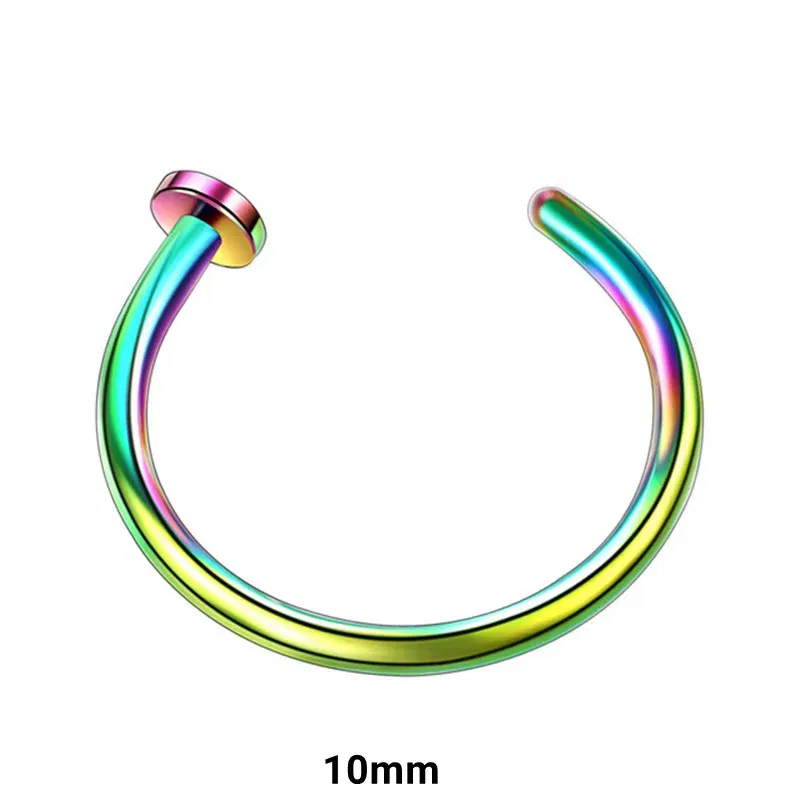 Metal color: Blue white zinc plated - 6/8/10mm Surgical Steel Fake Non Nose Stud Ring False Lip Curler Septum Piercing Hoop Jewelry for Women Men Body Accessories