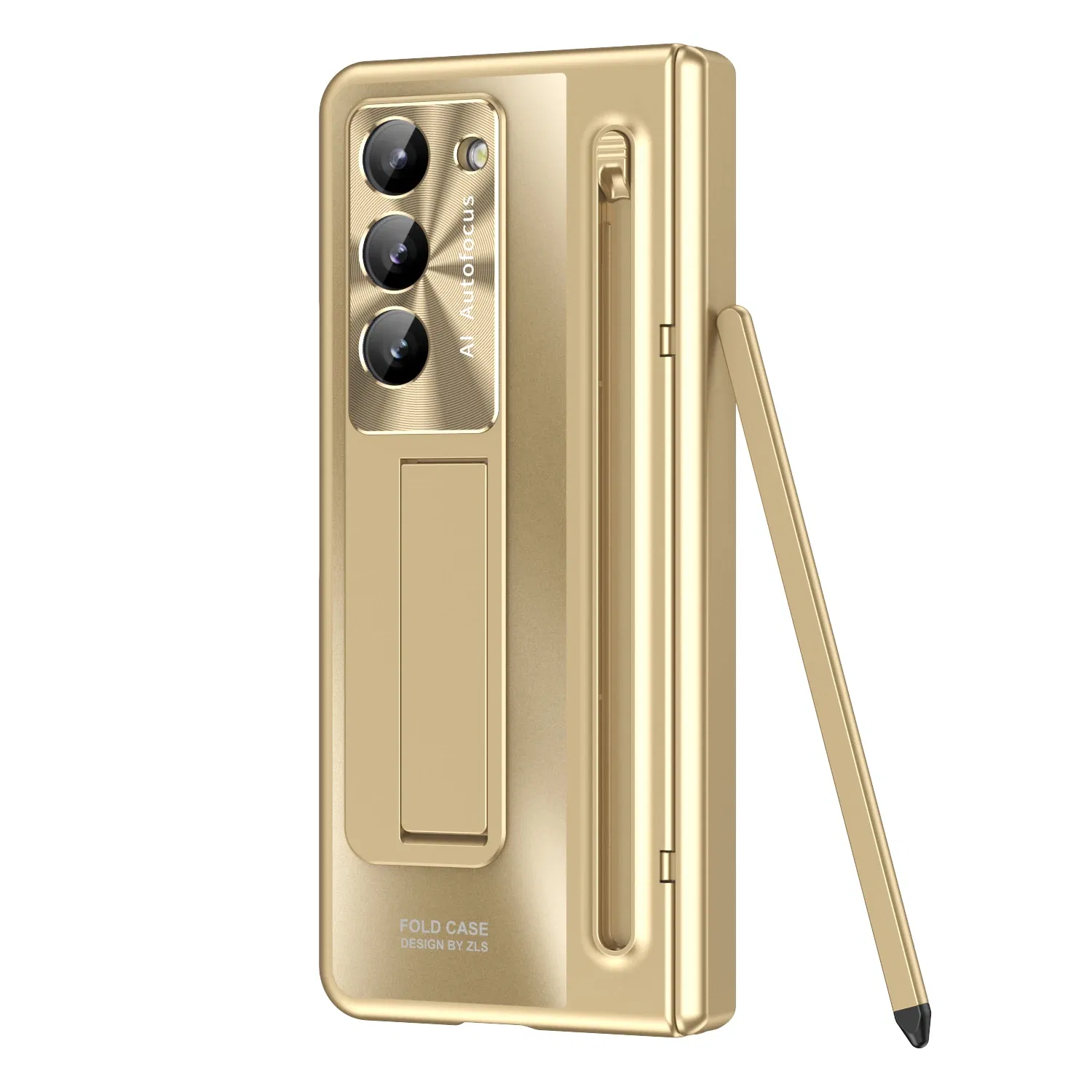 Color: Fluorescein, Material: aluminum - Touch Pen Case For Samsung Galaxy Z Fold 6 5 4 3 Skin Friendly Folding Hinge with Elastic Wrist Band Screen Tempered Film Cover