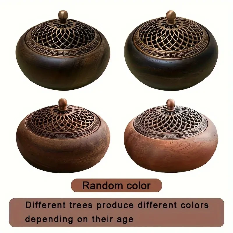South American Walnut Wood Vintage Solid Wood Round Incense Burner