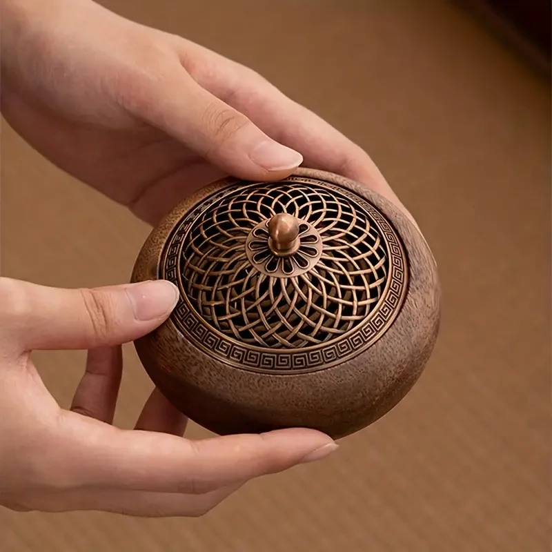 South American Walnut Wood Vintage Solid Wood Round Incense Burner