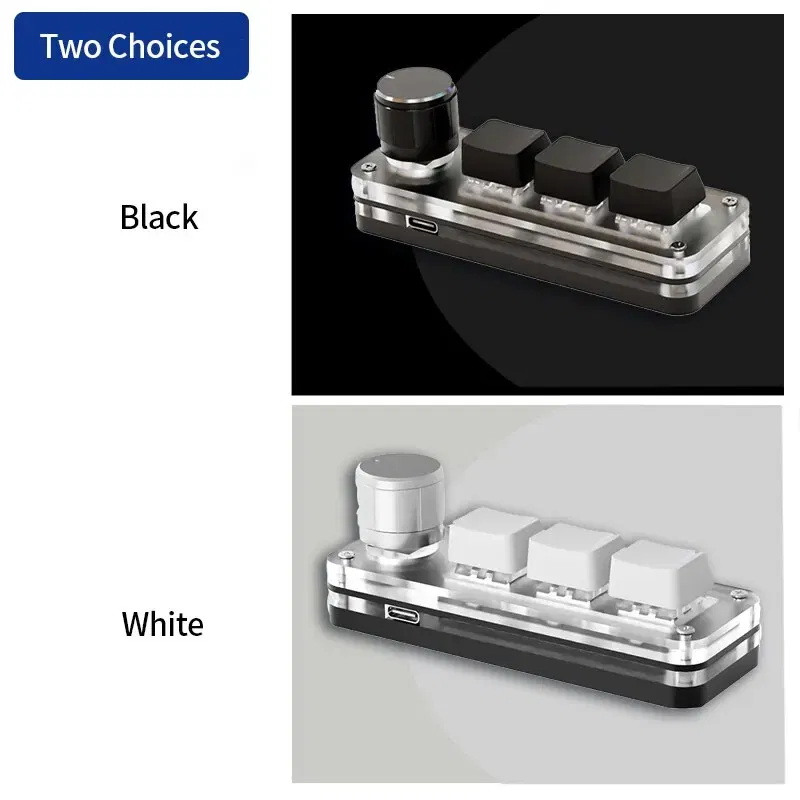 Color: WHITE - Macropad Macro Mechanical Keyboard RGB Mini Gaming Custom Programming Knob Keypads Red Switch 3 Keys For Photoshop