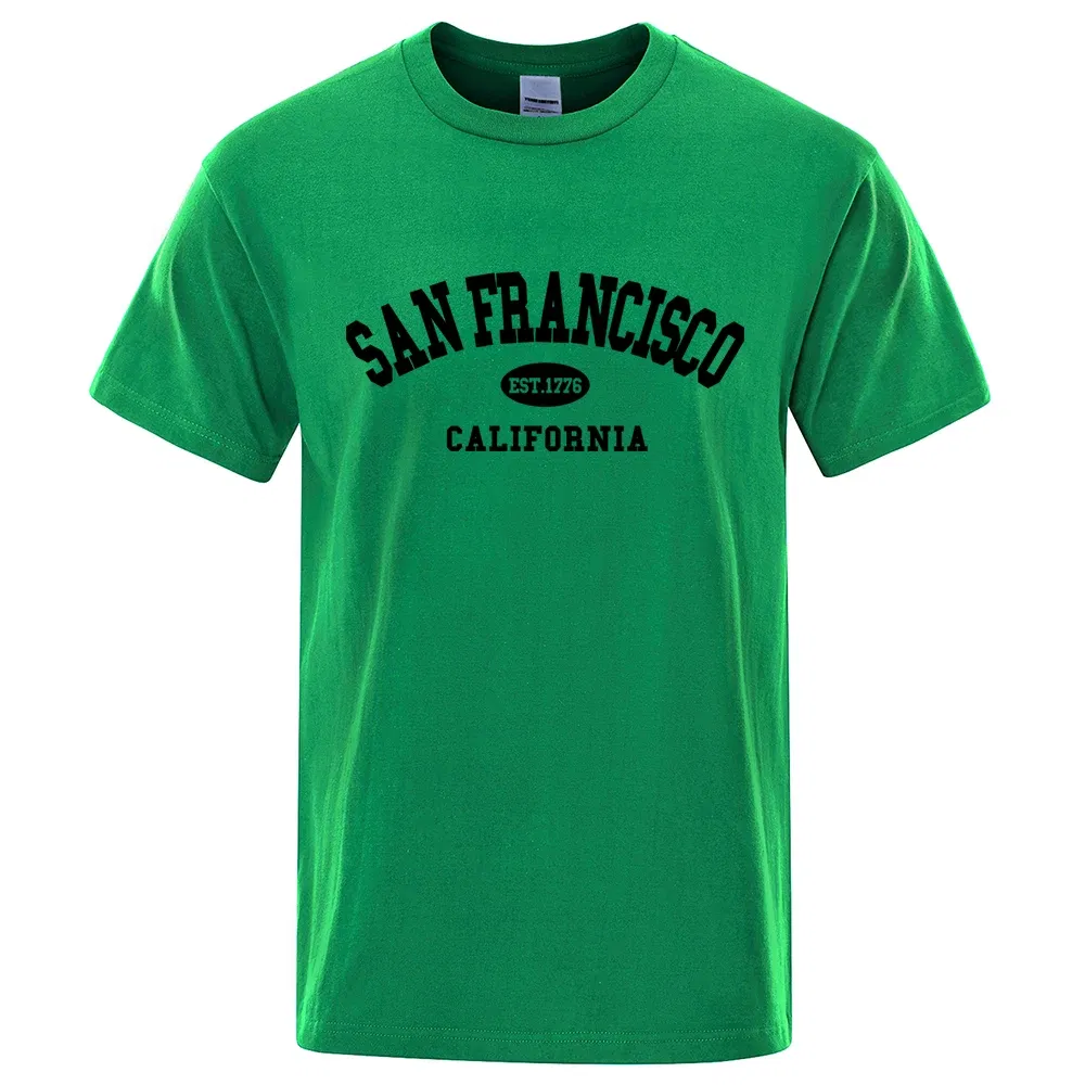 Color: Blue, Size: S - Sanfrancisco Est.1776 California Letter T-Shirts Men Fashion Oversized Tops Summer Tshirt Loose Designer Luxury Tee Clothing