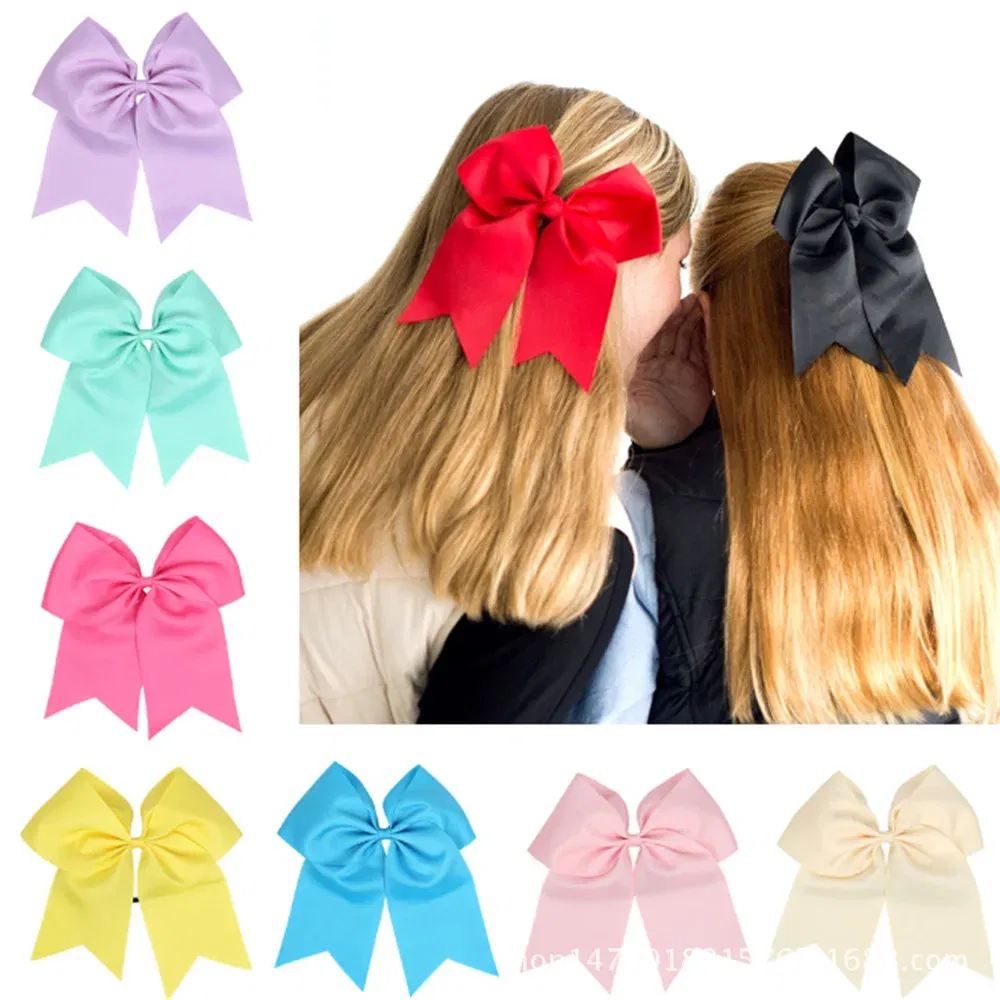 Color: Gold - 18*19 CM Lovely Dovetail Ribbon Bowknot Baby Hair Rope Solid Color Handmade Bows Elastic Hairband Ponytail Headwear Kids Gifts