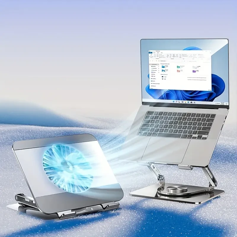 Carbon Steel Laptop Stand, Adjustable Angle, 360-Degree Rotation, Anti-Rust Rectangular Design