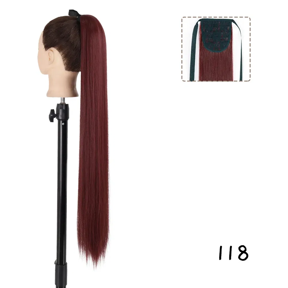 Color: #30, Stretched Length: 34inches - AZQUEEN Straight Synthetic Hairpiece With Ponytail 85cm Super Long Wrap Around Clip In Hair Extensions Pony Tail For Daily Wear
