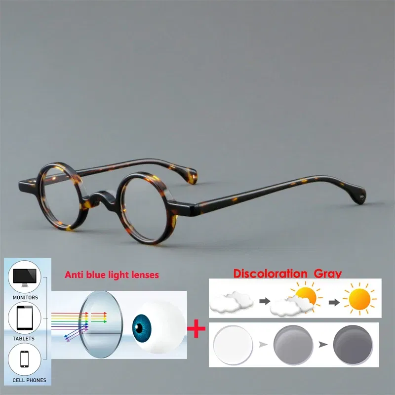Frame Color: Emerald Green, Eye Prescription: +25 - VCKA Photochromic Acetate Myopia Glasses Men Retro Small Round Frames Women Custom prescription Anti-Blue Eyewear -0.5 TO -10