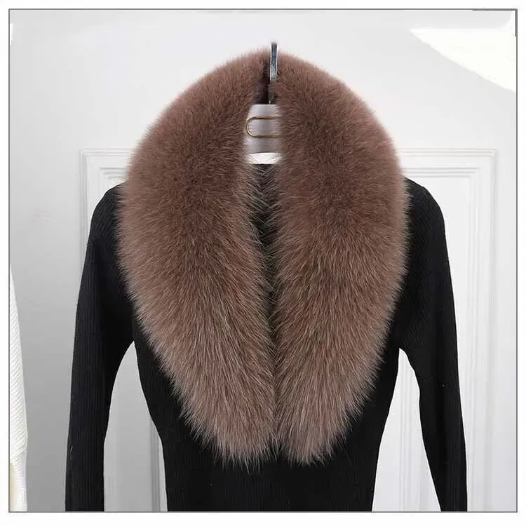 Color: Watermelon red, Size: XXXL - 100% Natural Real Fox Fur Collar For Women Men Coat Jacket Fur Scarf Winter Extra Large Size Neck Warmer Fur Scarf Shawls Wraps