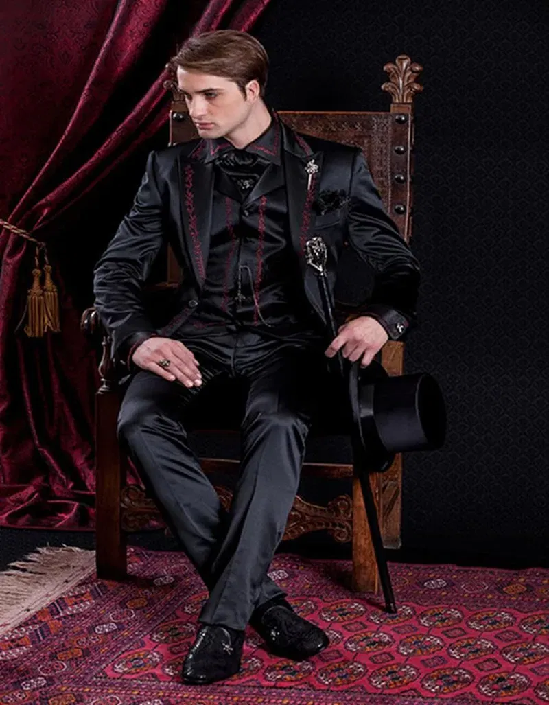 Color: Dark Grey, Size: S, Ships From: CHINA - 2025 New Arrival Custom Made Classic Style Embroidery Groom Tuxedos Groomsmen Men's Wedding Prom Suits (Jacket+Vest+Pant) Blazer