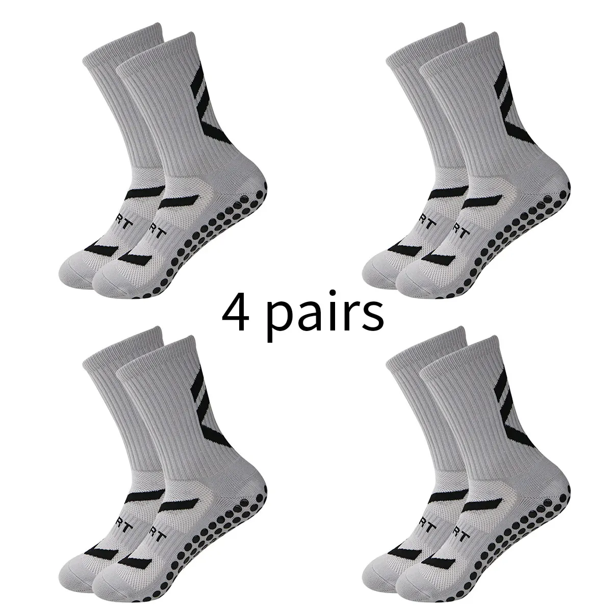 Color: Black, Size: L - 4 pairs of new combination non slip sports socks, non slip rubber grip pads, football socks, tennis running socks