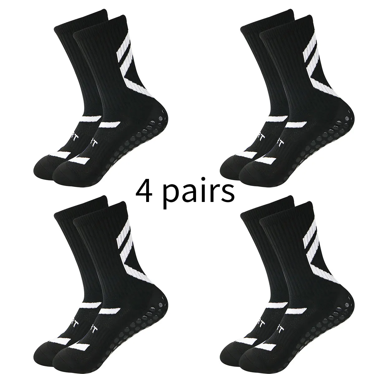 Color: Black, Size: L - 4 pairs of new combination non slip sports socks, non slip rubber grip pads, football socks, tennis running socks