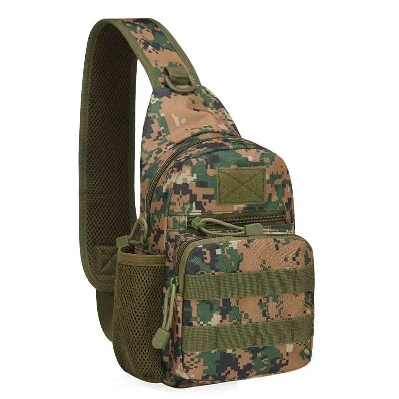 Color: Brown - Outdoor tactical Camouflage kettle chest bag Men's hiking backpack Nylon hunting fishing camo hiking shoulder bag
