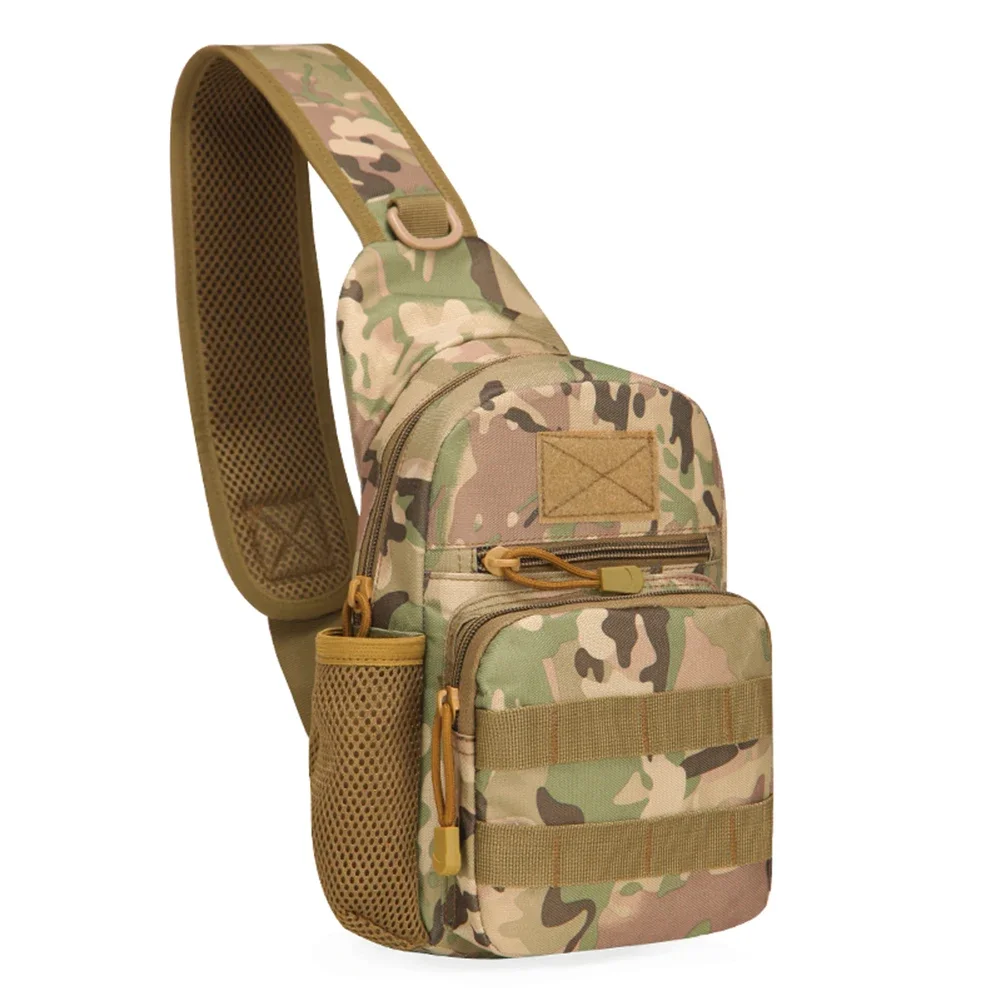 Color: Brown - Outdoor tactical Camouflage kettle chest bag Men's hiking backpack Nylon hunting fishing camo hiking shoulder bag