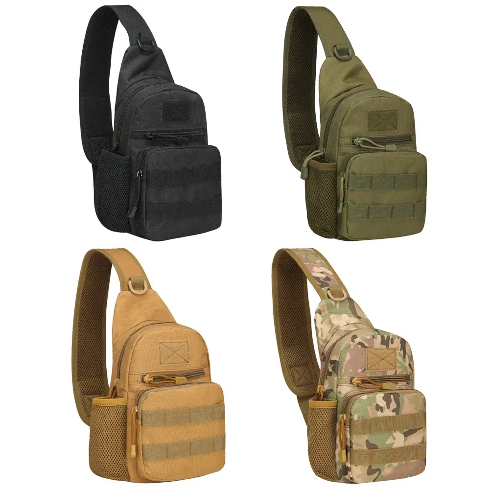 Color: Brown - Outdoor tactical Camouflage kettle chest bag Men's hiking backpack Nylon hunting fishing camo hiking shoulder bag