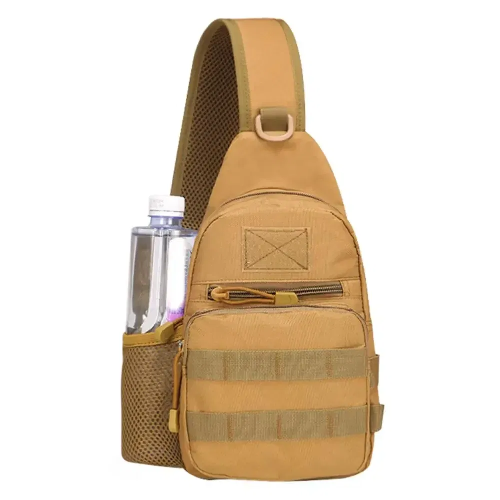 Color: Brown - Outdoor tactical Camouflage kettle chest bag Men's hiking backpack Nylon hunting fishing camo hiking shoulder bag