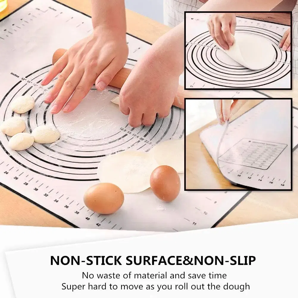 Color: Ivory, Size: L - Large Size Silicone Kneading Pad Non-Stick Surface Rolling Dough Mat With Scale Kitchen Cooking Pastry Sheet Oven Liner Bakeware