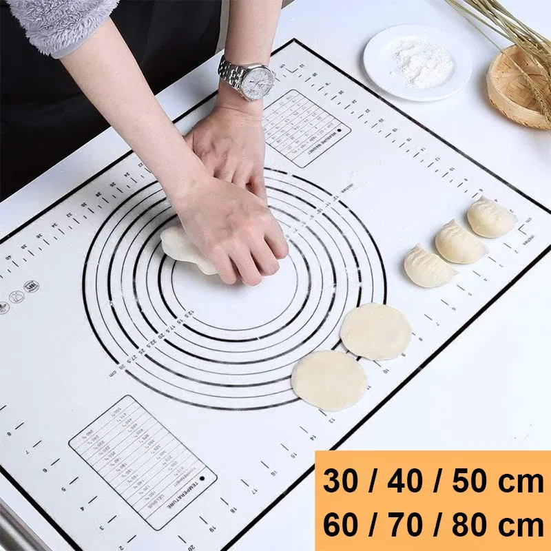 Color: Ivory, Size: L - Large Size Silicone Kneading Pad Non-Stick Surface Rolling Dough Mat With Scale Kitchen Cooking Pastry Sheet Oven Liner Bakeware