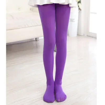 Color: PURPLE, Size: S - 1/2/4/6/8 Pairs/lot Spring Summer Candy Kids Pantyhose Ballet Dance Tights for Girls Stocking Children Velvet Solid White