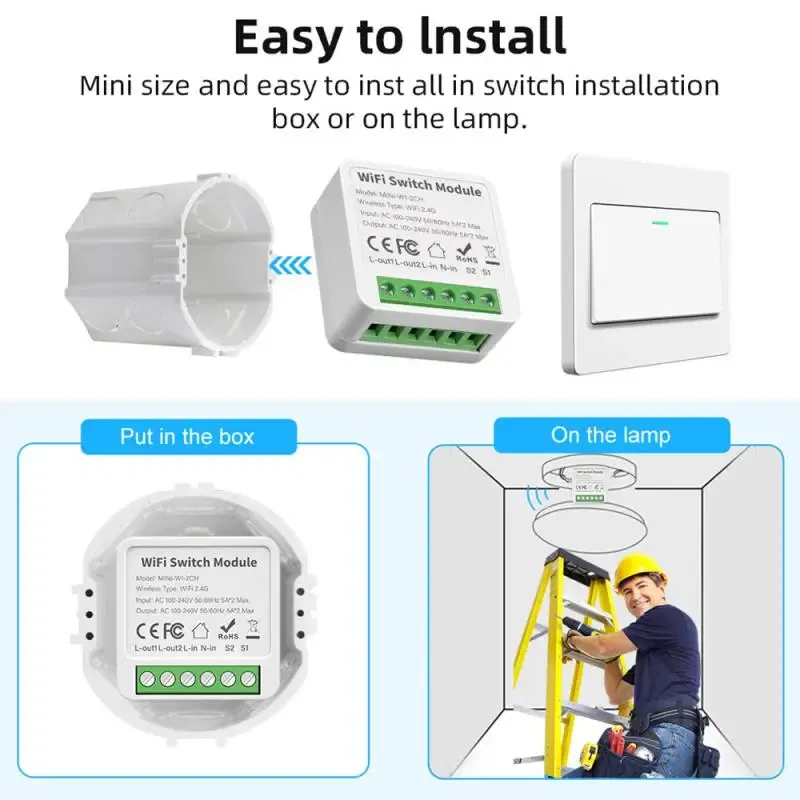 Bundle: Bundle1, Ships From: CHINA - Tuya WiFi Mini DIY Smart Switch 1/2/3/4 Gang 16/10A 2 Way Control Smart Home Automation Module Via Alexa Google Home Smart Life