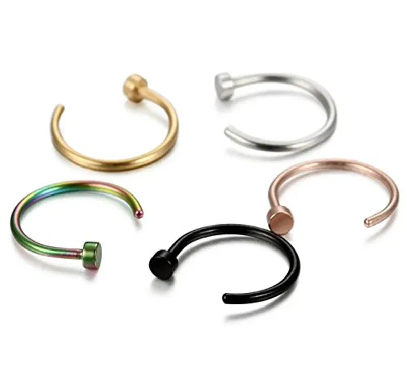 Metal color: Blue Zinc Plated - 6/8/10mm Surgical Steel Fake Non Nose Stud Ring False Lip Curler Septum Piercing Hoop Jewelry for Women Men Body Accessories