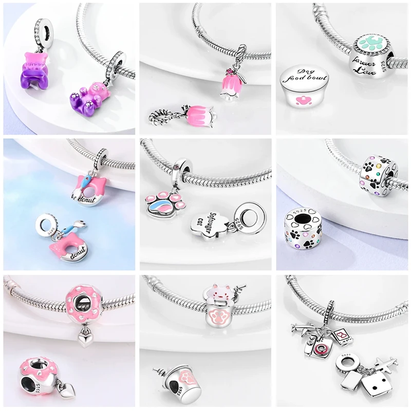 Color: camel - Pink Series Charms 925 Silver Perfume Butterfly Charm Beads Pendent Dangle Fit Original Pandora Charm Bracelet DIY Women Jewelr