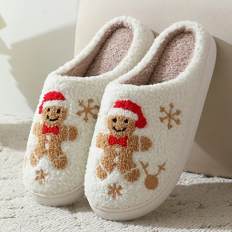 Shoe Size: 42-43, Color: Grape - Cute Gingerbread Winter Warm Christmas Women Slippers Slides Couple Houseshoes Men Bedroom Flat Soft Sole Home Shoes for Gift
