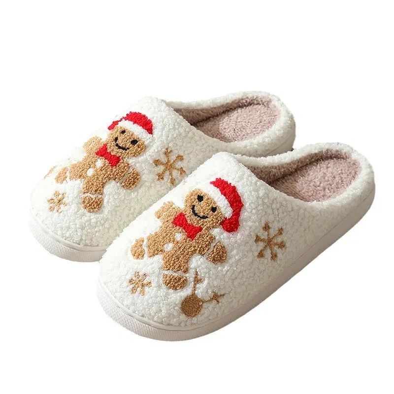 Shoe Size: 42-43, Color: Grape - Cute Gingerbread Winter Warm Christmas Women Slippers Slides Couple Houseshoes Men Bedroom Flat Soft Sole Home Shoes for Gift
