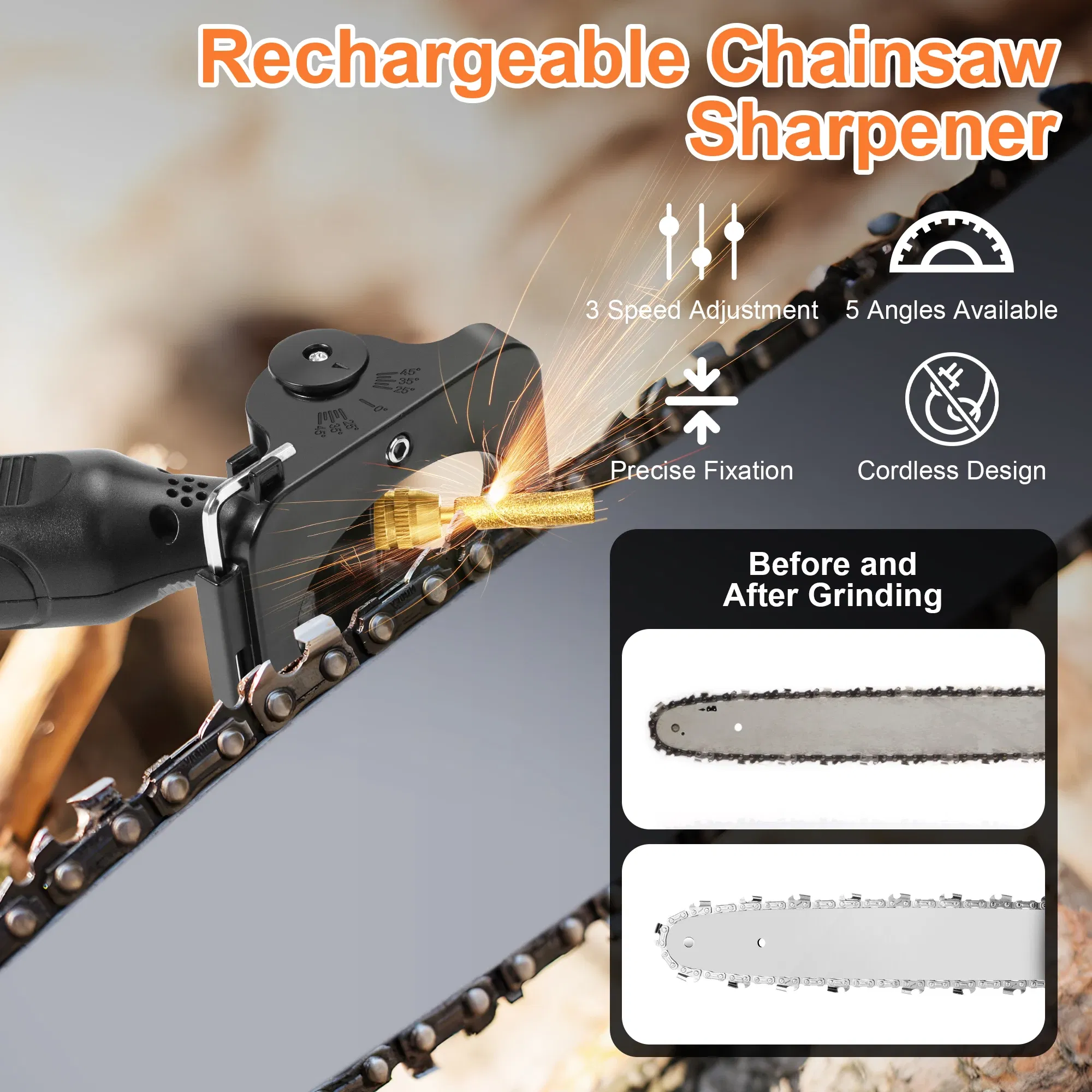 Electric Chainsaw Sharpener Portable USB Rechargeable Chain Saw Sharpener Tool Black