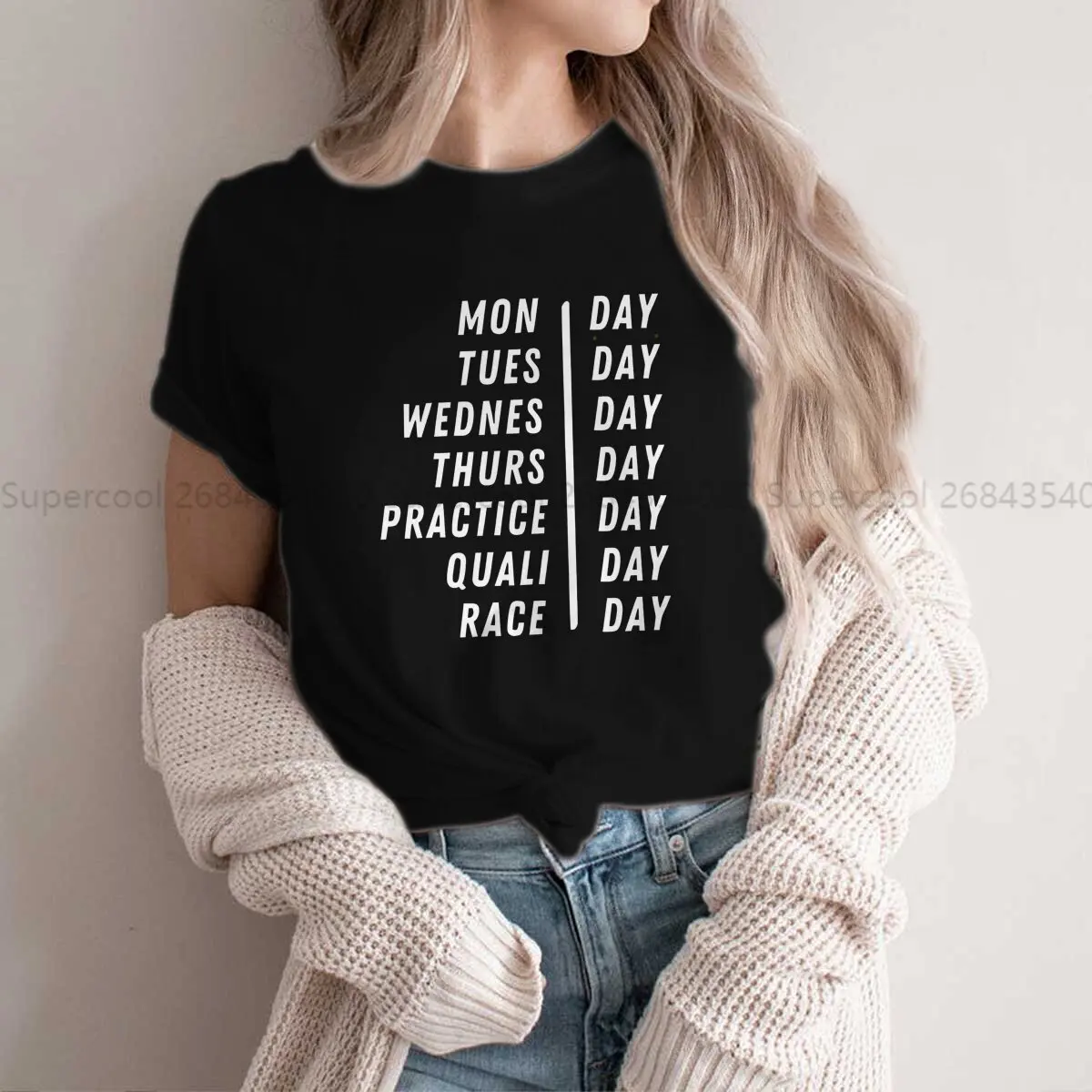 Color: black, Size: S - Race Week Newest Polyester TShirts F1 Formulate 1 Racing Female Style Streetwear T Shirt O Neck