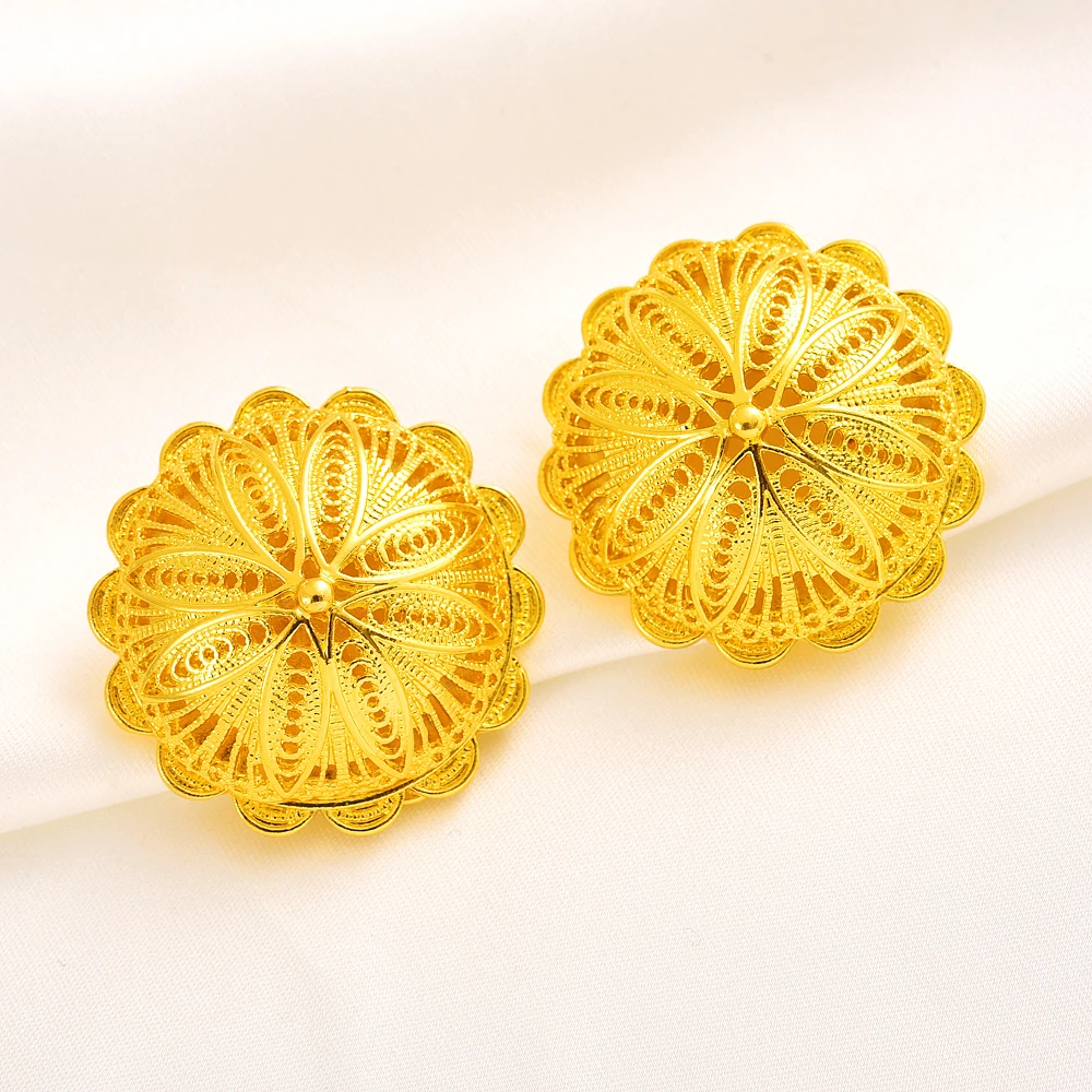 Metal color: Rhodium Plated - 24K Gold Plated Fashion Ethiopian Earrings/Big Pendant/Ring/Bangle Jewelry Sets Gold Plate Africa Bride Wedding Eritrea Set Gift