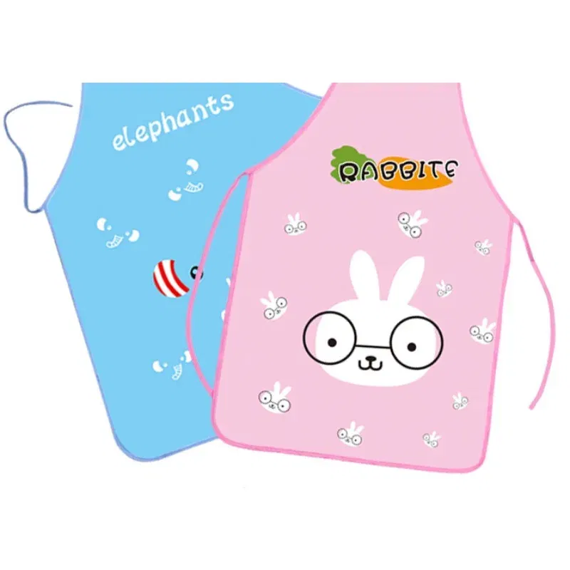 Color: Red - 70x50cm Cute Kitchen Household Adult Antifouling Apron Sleeveless Waterproof PVC Cartoon Printed Women Aprons Cleaning Accessory