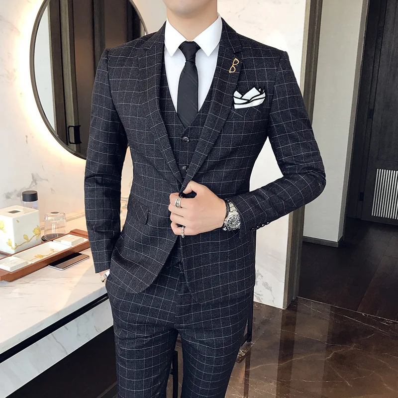 Color: Silver, Size: XL - Gray Men Classic Striped/Checked Suits, Business Office 3 Piece, Asian Size Slim Fit Men Dress Jacket & Pants with Vest, S-4XL