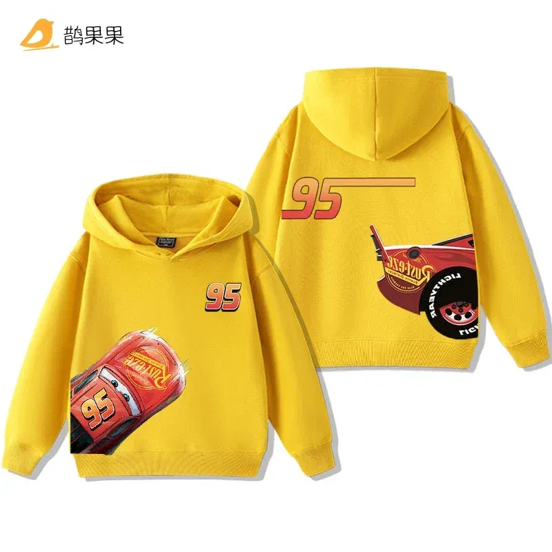 Color: Khaki, Kid Size: 5 - Cars Lightning McQueen Fun Printed Kids Boys Girls Hooded Sweatshirt Fall and Winter Casual Fashion Warm Student Hoodie