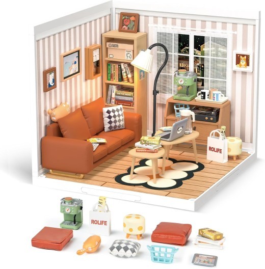 ROBOTIME DIY Miniature Dollhouse Kits Super Store Fascinating Book Store Kit DW004
