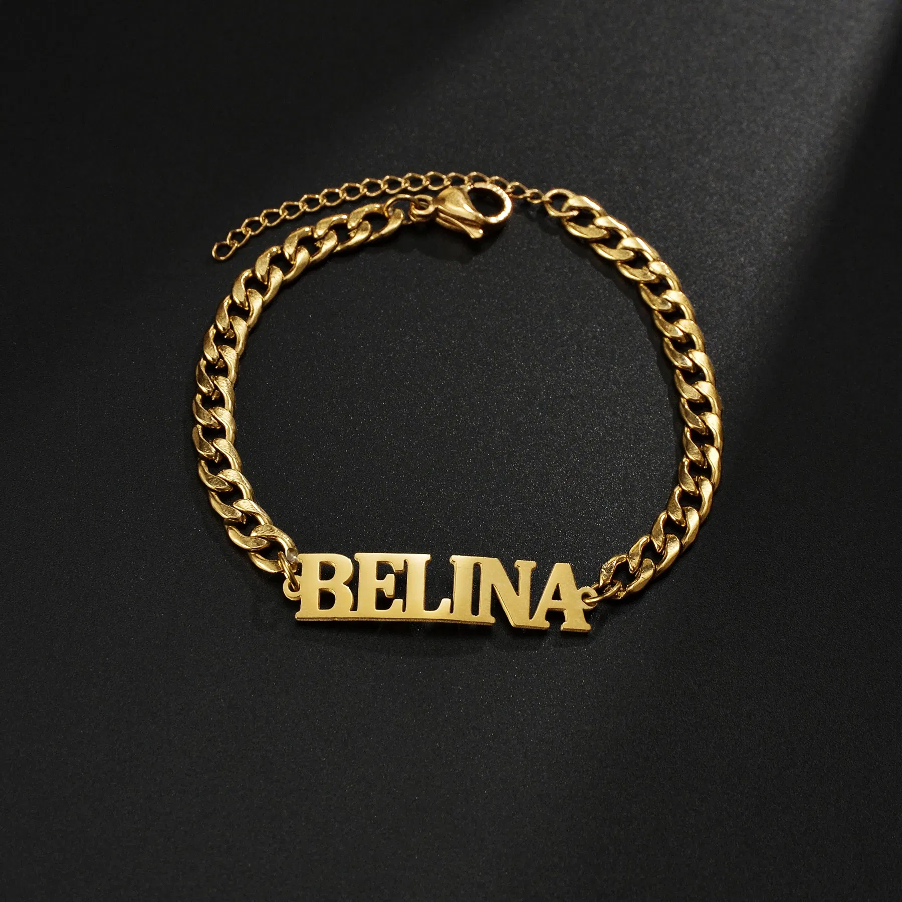 Metal Color: Dark Gold, Length: 17.5cm, Main Stone Color: Orange - Atoztide Personalized Custom Name Bracelet for Women Men Stainless Steel 10mm Cuban Chain Nameplate Handmade Bangle Jewelry Gift
