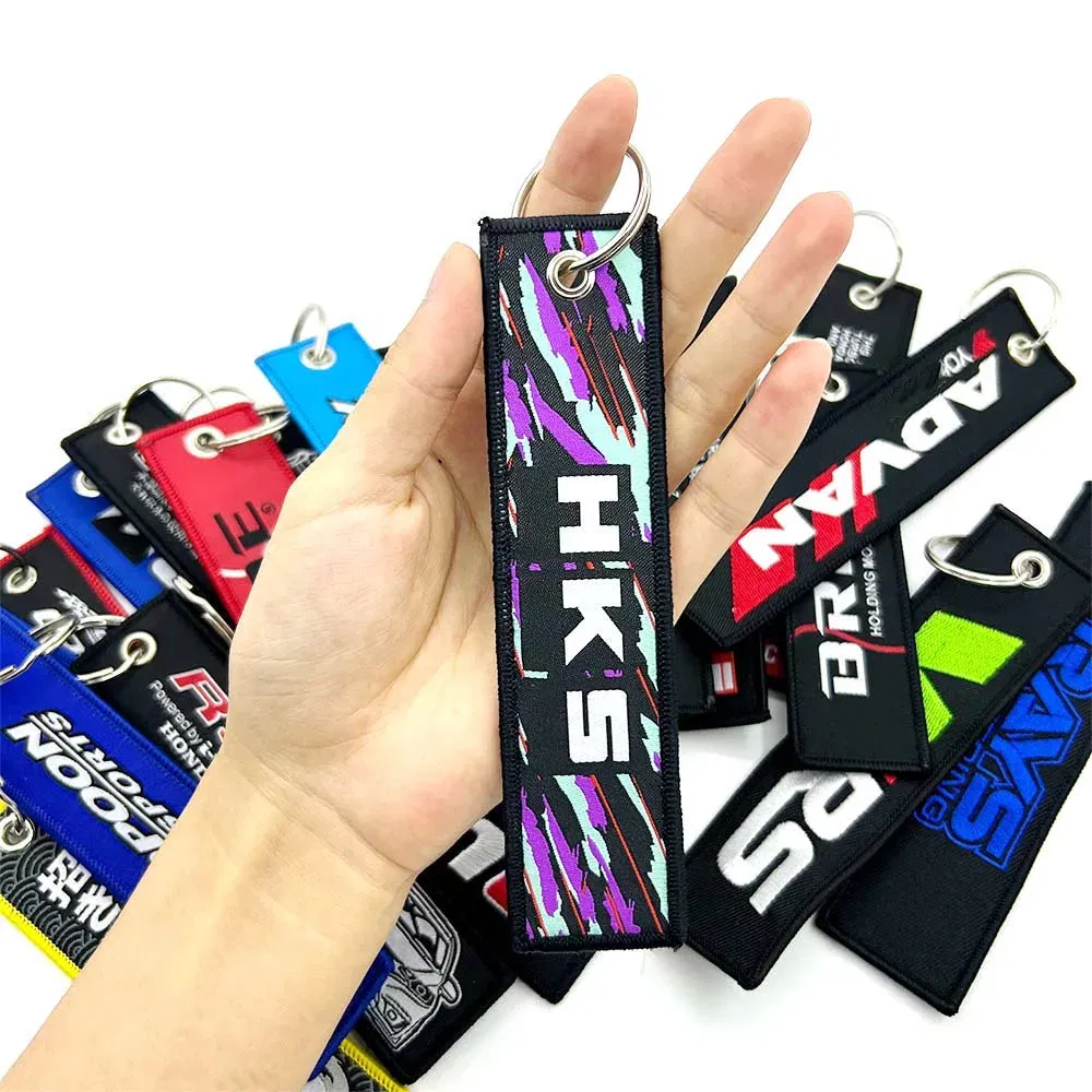 Color Name: Gold - JDM HKS Keychain Embroidered Woven Personality Fashion Cloth for Honda Key Chain Car Motorcycle Key Rings Key Holder Pendant Nos