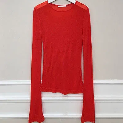 Color: Red, Size: One Size - Shintimes Sexy Shirt Women T-Shirt Long Sleeve Korean Style Slim Basic Elasticity Tshirt Top Womens Clothing T Shirt Femme