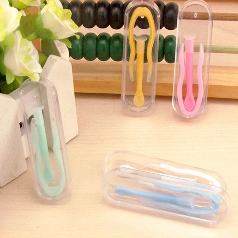 Color: GRAY - Remover Contact Lenses Inserter Color Tweezers Suction Stick Eyes Care Tool Kit Contact Lens Case Clip Stick Tweezers Pupils
