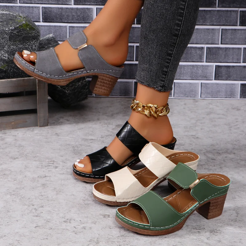 Color: black, Shoe Size: 40 - Women Summer Lightweight Hollow Sandals High Heels New Dress Chunky Open Toe Slippers Female 2024 Casual Slingback Slides Shoes