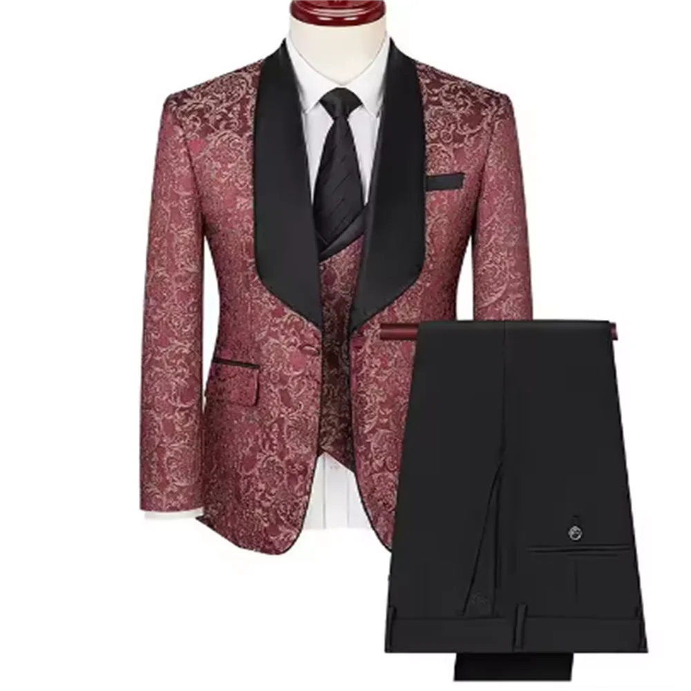 Color: Khaki, Size: XXXL - Green Men's Suit 3-Piece, Wedding Party Dress Jacket with Vest & Trousers, Asian Size Slim Men Sets, Beige Black Blue Available